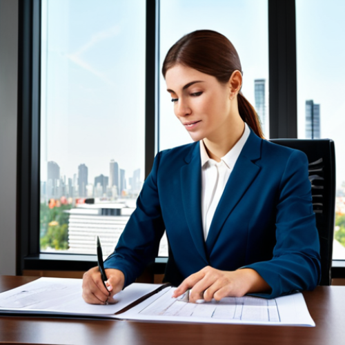 Home 7 **
"A professional female CPA, fully clothed in a modest business suit, reviewing financial documents in a bright and modern office. Background includes a cityscape view. Professional lighting, sharp focus, perfect anatomy, correct proportions, natural pose, well-formed hands, proper finger count, appropriate attire, safe for work, appropriate content, professional, modest, family-friendly."
**