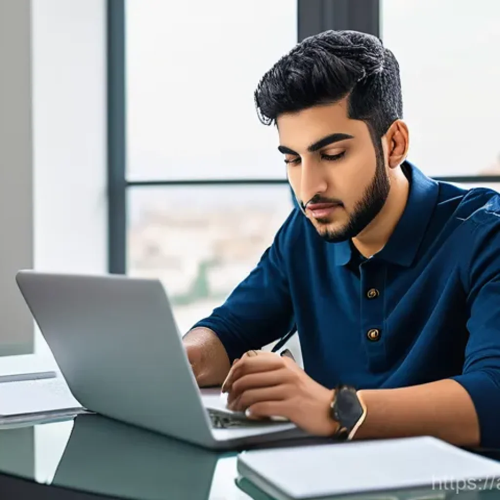 CPA 합격생 인터뷰 - **Prompt 1: Focused CPA Student in a Modern Study Space**
    A young Arab man, in his late twenties...