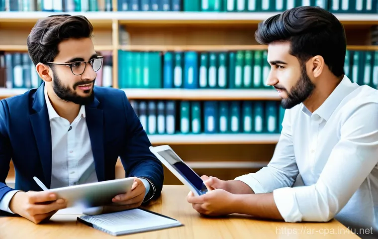 CPA 합격생 인터뷰 - **Prompt 1: Focused CPA Student in a Modern Study Space**
    A young Arab man, in his late twenties...