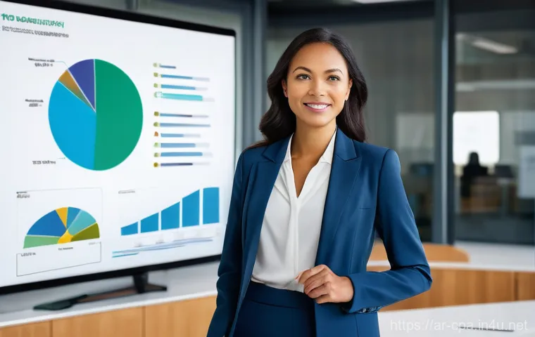 CPA 실무와 이론의 차이 - **Prompt:** A modern, professional female accountant in a well-lit, open-plan office setting, confid...