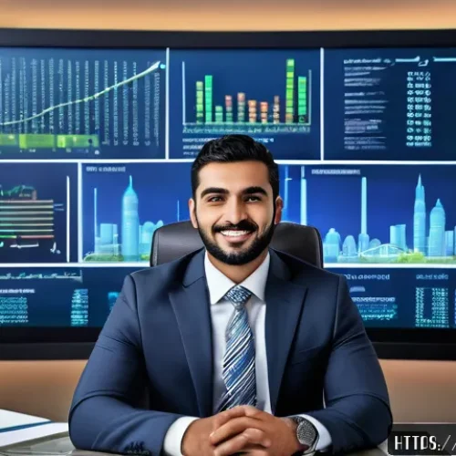 CPA 자격증으로 창업하기 - A professional Arab male CPA consultant in a modern office setting, wearing smart business attire wi...