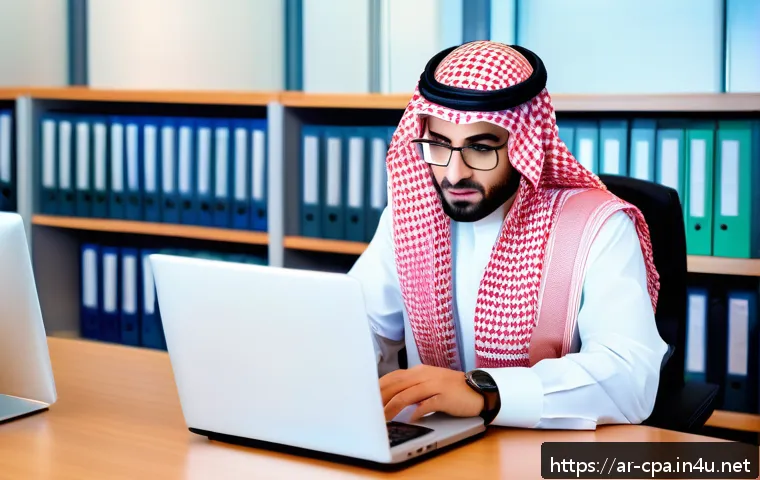 CPA 시험 합격 후 바로 해야 할 일 - A professional Arab accountant in a modern office setting, wearing formal business attire and eyegla...