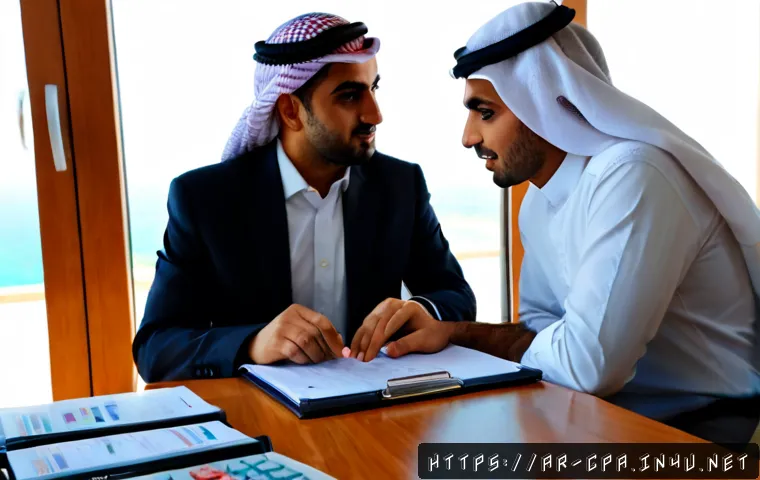CPA와 중소기업 회계 지원 - Photorealistic scene of an Arab certified public accountant meeting with a small business owner in a...